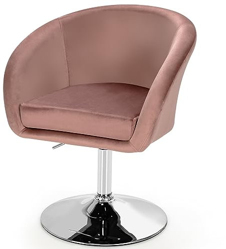 HOMASIS Barhocker mit Rückenlehne & Armlehne, höhenverstellbarer und 360° drehbarer Barstuhl, Polsterstuhl aus Samt, Esszimmerstuhl für Küche, Esszimmer, Wohnzimmer, 61 x 52 x 72-86 cm (Rosa)