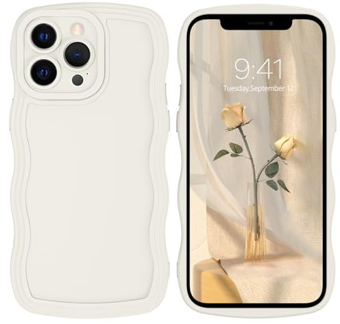DOMAVER Case for iPhone 12 Pro with Cute Curly Wave 6.1 inch, Soft TPU Silicone Slim Fit Shockproof Phone Case for Girls Women Men, Full Body Protective iPhone 12 Pro Cover, White
