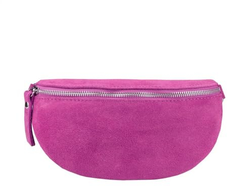 Made in Italy Damen Leder Tasche Gürteltasche Crossbody Hüfttasche Bauchtasche Umhängetasche Wildleder Brusttasche Crossover Bodybag Schultertasche Handytasche Geldtasche Pink S (Wildleder)