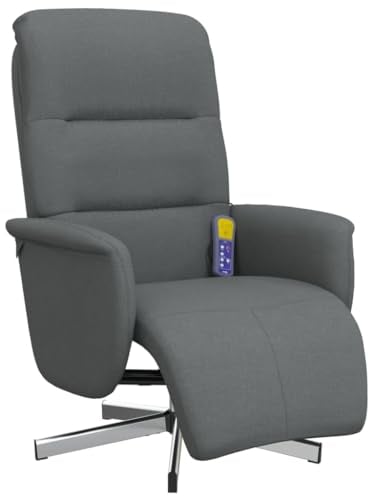 vidaXL Massagesessel, Sessel Verstellbare Rückenlehne Fußteil, Drehbar Fernsehsessel Relaxsessel mit Liegefunktion, Liegesessel Polstersessel Ruhesessel, Dunkelgrau Stoff