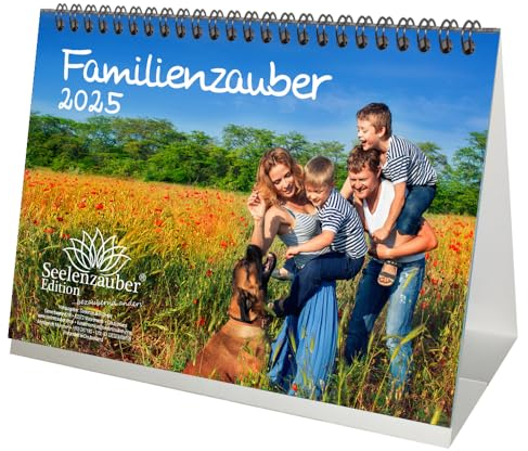 Familienzauber DIN A5 Tischkalender für 2025 Familie Kinder Liebe - Inhalt: 1x Kalender 1x Weihnachtsanhänger 1x Grußanhänger (gesamt 3 Teile)