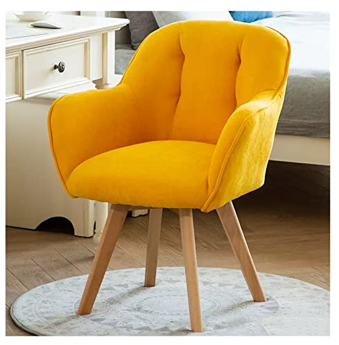 Drehsessel, Stoffstuhl, Esszimmerstühle, Schreibtischstuhl, ohne Räder, mit stabilen Holzbeinen für kleinen Raum, Samtsessel, Club, Freizeit, Gästelounge, gepolsterter Stuhl (Farbe: Gelb)