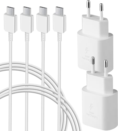 2er-Pack 25W USB C Ladegerät, Schnellladegerät PD 3.0 Ladestecker mit Schnellladekabel 1.5m Netzteil für Samsung Galaxy S25 S24 S23 S22 S21 S20 Ultra, S10, Z Flip 5, Z Fold 6, A55, A71, Note 20/10