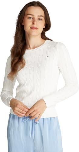 Tommy Hilfiger Damen Pullover Co Cable Rundhalsausschnitt, Weiß (Ecru), L