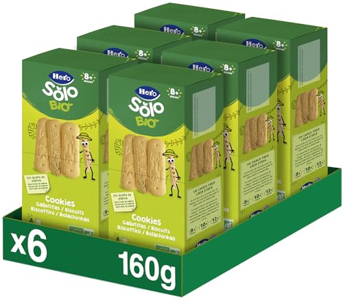 Hero Solo, Pack Galletas Ecológicas Cookie Biscuit, Ingredientes 100% Naturales, Base de Cereales, Harina de Trigo, Sin Aceite de Palma, A Partir de 8 Meses, 160gx6uds, Para Bebés Desde 8 Meses