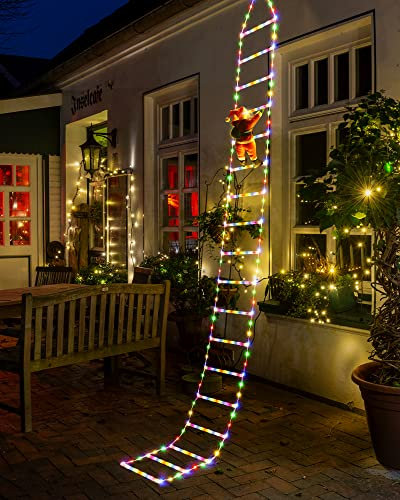 NEXVIN 9.9Ft Christmas Ladder Lights with Santa Claus - 338 LED Lights, 8 Modes, Timer Memory Function, Mains Powered, Indoor Outdoor Garden Tree Christmas Decorations (Multicolor)