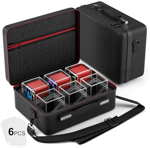 Proijeut Paquete de 6 cajas MTG con funda portátil, caja de cartas con capacidad para más de 600 tarjetas de doble manga, caja de mazo Commander con 6 divisores para MTG, YuGiOh, TCG