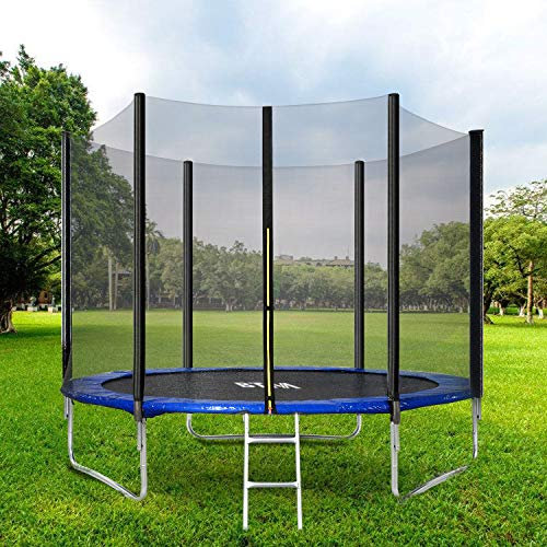 Outdoor Trampoline Complete Trampoline Set 6ft/8ft/10ft With Safety Net Access Ladder Edge Cover Spring Tool, Home Garden Outdoor Black (6FT)