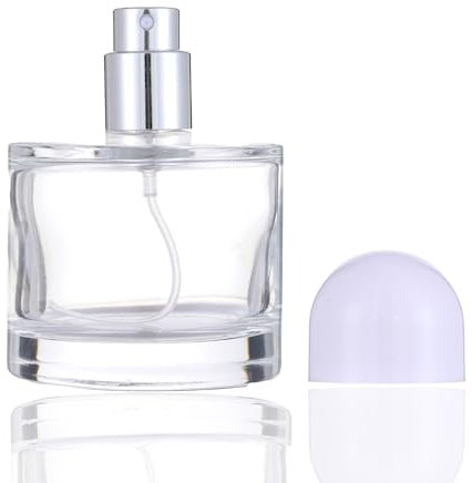 Enslz Flacone spray per cosmetici, ricaricabile, 50 ml, vuoto, in vetro, con atomizzatore spray (bianco, 50 ml)