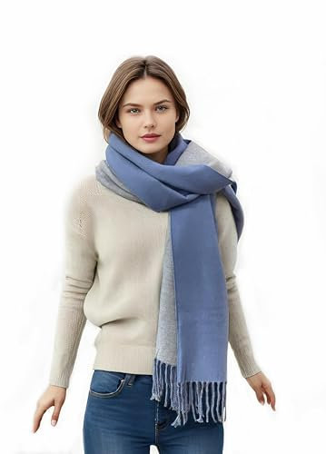 VICT POPU Schal Damen Winter Tücher Kaschmir Pashmina Schal Kuschelig Weiche Reversible Stolen Blau/Grau