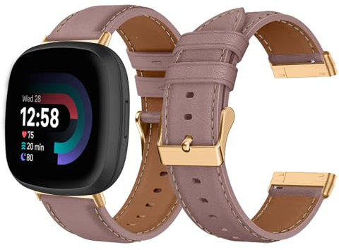 LanQii Lederarmband Kompatibel Mit Fitbit Versa 4/3, Sense 2/Sense - Damen und Herren Uhrenarmband Ersatzarmbänder, Rosa