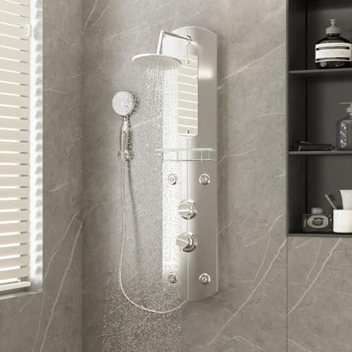 Somanki Duschpaneel, Duschsäule, Regendusche, Duscharmatur Regendusche, Duschsystem, Dusche Armaturen, Regenwasserdusche, 25x43x110 cm Silber