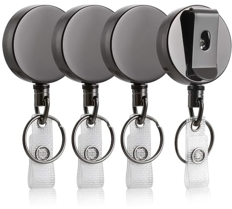 Udbrud 4 Stück Schlüsselanhänger Ausziehbar, Einziehbarer Ausweishalter mit Schlüsselring, Schlüsselband Ausziehbar Ausweis JoJo mit 60cm Stahldrahtseil für ID Badge Holde Gürtel Tasche Rucksack