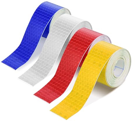4 Rollen 9M Reflektorband Selbstklebend,25mm Breit Reflektierendes Klebeband,Reflektoren Aufkleber für Fahrrad Helme kleidung Anhänger Wasserdicht(gelb silber rot blau) Außenbereich (Band und Rolle)
