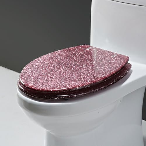 C,Glitzer WC Sitze, Runder, Toilettendeckel aus Harz, Klodeckel mit Absenkautomatik, Klobrille mit Scharniere aus Edelstahl, Quick-Release-Funktion, Einfach zu Reinigen, 42x36cm