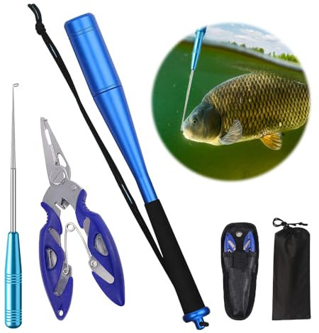 Lotvic 5 Sets Fishing Fischtöter 24.7cm, Aluminium Fisch Totschläger Fischbetäuber mit Angelzange, Hakenlöser Angeln, Angelzubehör Fisch Totschläger, für Anfänger Outdoor Karpfen Forellenangeln