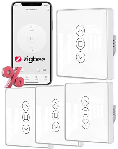 MOES ZIGBEE Interruptor de Persianas Inteligente 2.5D, Ajuste de Porcentajes, Temporizador y Control por Voz, Compatible con Alexa/Smart Life/Google Home, Requiere Cable Neutro 4 PCS
