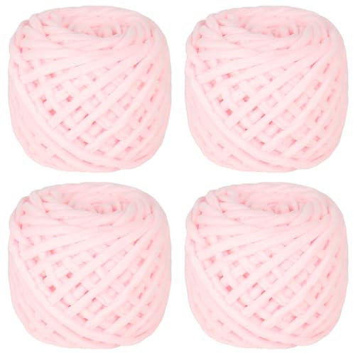 Coopay Chunky Wolle zum Häkeln, 4 x 90g Dicke Wolle zum Stricken Dickes Garn, Plüschgarn Wolle zum Stricken, Weich Wolle Dickes Garn Flauschig für Decken, Schals, Puppen - Hellpink