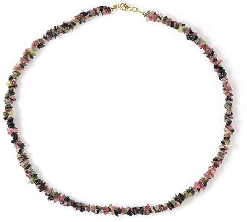 Madagaskar Turmalin Halskette 82,57ct - Regenbogen Perlenkette aus vergoldetem 925er Silber, 45cm - Bunte Edelstein Collier für Damen