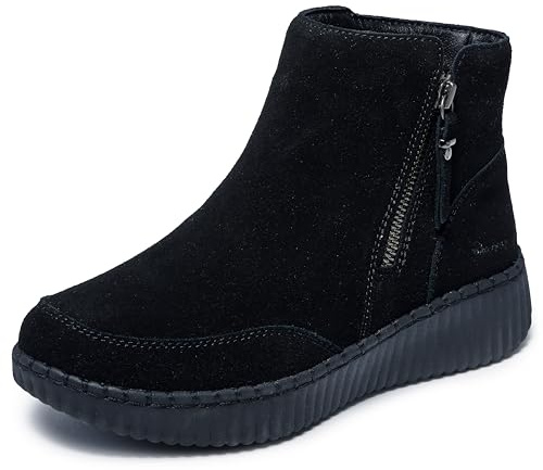 Skechers Women's WILSHIRE BLVD - WEEKEND CRUSH, Side Zip-Up boot with Air-Cooled Memory Foam, Black/Black, 5.5M
