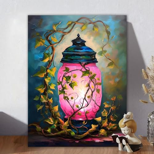 Peinture par Numero Adulte Lampe Huile, DIY Numéro D'art Usine Activités Manuelles Kit Creatif, Paint by Numbers Toile Artisanat avec Pinceaux pour Decoration Chambre Murale, Cadeau Femme 20x30cm L-9