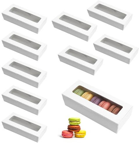 APOMOONS 10 Stücke Macaron Box, Transparent Verpackung Box, Macaron Verpackungsboxen mit Klarem Fenster, Cupcake Schachteln für Kekse Desserts Donut Cupcakes Muffins (Weiß)