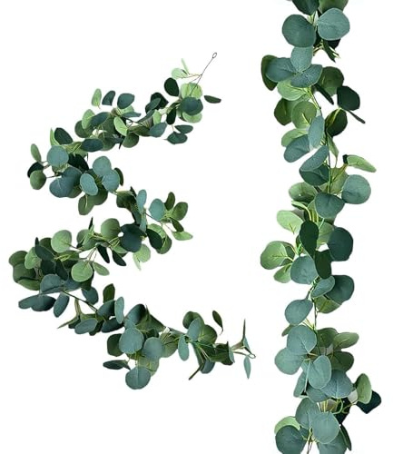 2 Stück 1.8M Eukalyptus Girlande, Künstliche Eukalyptus Pflanze, Grüngirlande Outdoor Mit Seide Und Kunststoff, Geeignet Für Hochzeitsdeko Gartenparty Tischdecken, Wanddekoration, Innen Und Außendekor