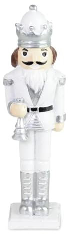 Riffelmacher Deko-Nussknacker Figur - Weiß-Silber, 22 cm - Klassische Weihnachtsdeko im modernen Look - Für Tisch, Fensterbank & Regal - 19257