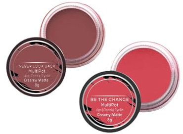 Lip Tint & Cheek Tint Multipot Combo – Rose Pink & Ruby Pink | 3-in-1 Tints for Lips, Cheeks & Eyelids | Enriched with Jojoba Oil & Vitamin E | Creamy Matte Finish