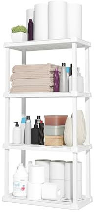 IRIS USA Leichte Kunststoff-Aufbewahrungsregale mit 4 Regalböden, 90 kg Kapazität, 121,9 cm H x 61 cm B x 30,5 cm T, mittelgroßes modulares Regal, Aufbewahrungsregal für Badezimmer, Wäsche, Garage und