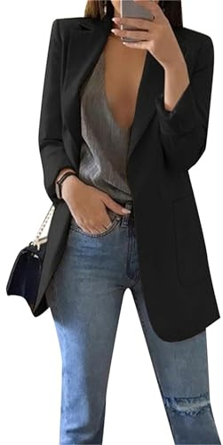 EFOFEI Femme Jackets Élégant Bureau Affaires Veste De Costume Mi-Longue Costume avec Doubles Poches Cardigan Blouson De Mode