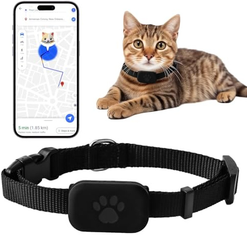 Cat Tracker, Cat Gps Tracker Collar with No Monthly Fees (iOS Only), Pet Tracker Gps Collar for Small Cat Waterproof Logger for Pet, Portable Anti Lost for Apple Find Function Adjust 28-39cm Christmas