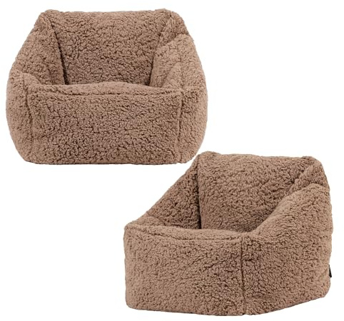 icon Natalia Teddy Fleece Kids Bean Bag Chair, Brown, 2 Pack, Fluffy Kids Bean Bag Armchair with Filling Included for Girls and Boys, Children Chair, Nursery Décor, Playroom Décor, Bedroom Accessories