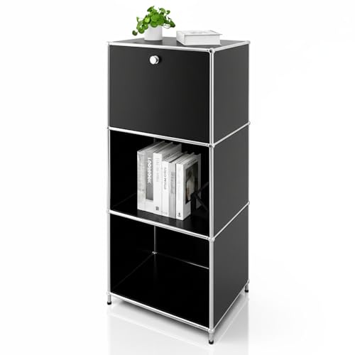 Floordirekt Regal, Metallregal, Beistelltisch - Schwarz, Chrom, 121Hx50Bx40T cm - Modulares Stecksystem im modernen Design, Metall Regal für Wohnzimmer, Büro, Flur - Nachttisch Concept Epure MK-107