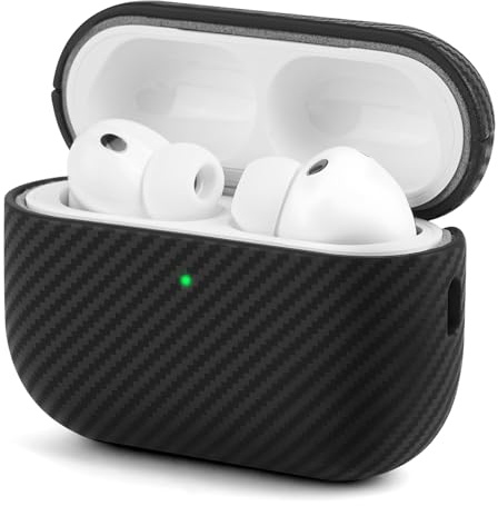 AOOSU Leder Hülle für AirPods Pro 3, Compatible with AirPods Pro 3(2025), Premium Echtleder Vollschutz Stoßfest Schutzhülle MagSafe-kompatibel Unterstützt Drahtloses Laden LED Sichtbar Schwarz Leder