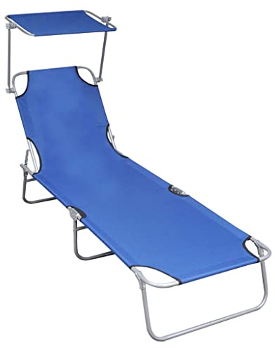 Mandloder Klappliege mit Sonnendach Blau aus Aluminium, verstellbare Rückenlehne, 110 kg Traglast, ideal für Garten, Pool und Strand, Faltbarer Strandstuhl