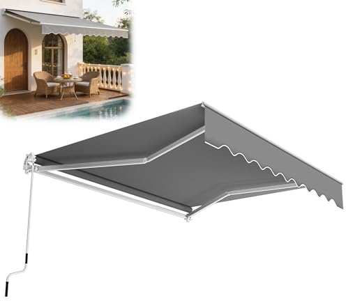 XMTECH Manuelle Gelenkarmmarkise 3 x 2,5 m Markise mit kurbel,Sonnenmarkise Sonnenschutz Balkonmarkise Terrassenmarkise Klemmmarkise für Balkon und Veranda Hellgrau