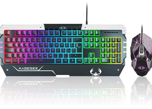 RGB Gaming Keyboard and Mouse Combo | Ergonomic Wired Backlit Keyboard with Anti-Ghosting Keys | 12 Multimedia Shortcut Keys and LED Mouse for PC, Mac, Laptop, Gaming and Office Use