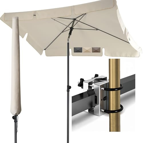 Menz Sonnenschirm Balkon - 3-IN-1 SET - UV50+ Sonnenschirm rechteckig 200x125 cm + Sonnenschirmhalter Balkongeländer + Sonnenschirmhülle - Sonnenschutz Balkon