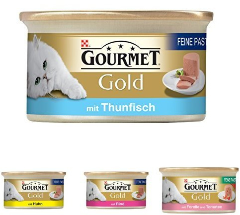 Purina Gourmet Gold Feine Pastete Mixpaket (Thunfisch, Huhn, Rind, Forelle mit Tomaten) Katzennassfutter, 48er Pack (4 x 12 x 85g Dose)