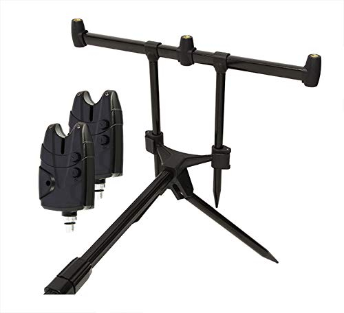 G8DS® Set Rod Pod Rutenhalter + Tragetasche inklusive 2 Bissanzeiger mit Ton- und Lautstärkeregler für 9V Block Karpfen Angeln