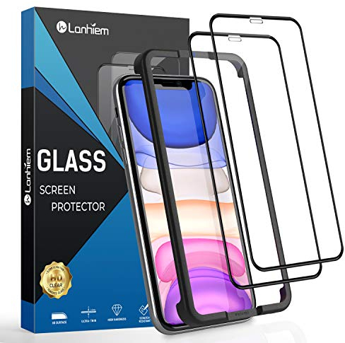 Lanhiem [2 pièces] Verre Trempé iPhone 11 / iPhone XR,[Couverture Complète] [sans Bulles] [9H Dureté] [3D-Touch] Film Protection écran Anti-rayures pour iPhone XR/iPhone 11 6.1 Pouces, Noir
