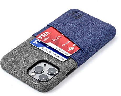 Dockem Luxe M2 Handyhülle mit Kartenfach für iPhone 11 Pro; Schlanke Wallet Handytasche mit integrierter Metallplatte für Magnet-Halterung - M-Serie (Blau und Grau)