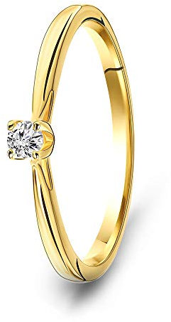 MIORE Ring Damen Solitär Diamant Verlobungsring Gelbgold 9 Karat / 375 Gold Diamant Brillant 0.07 Ct, Schmuck