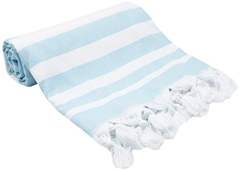 ZOLLNER Strandtuch - hautfreundliches und weiches Hamamtuch in 90x170 cm - waschbar bis 60°C - Baumwolle - sommerliches Design mit hellblauen Streifen - Oeko Tex® Zertifiziert
