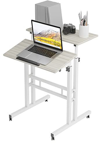soges Table d'ordinateur à Roulette Support d'ordinateur Portable Table Assis et Debout, Hauteur Réglable de 70 cm à 115 cm Beige