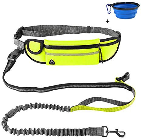 Laisses Mains Libres pour Chiens Idéal pour Course à Pied Jogging et Marche Laisse de Chien avec Sac Ceinture Ventrale avec Laisse pour Chien Ceinture Canicross (Vert)