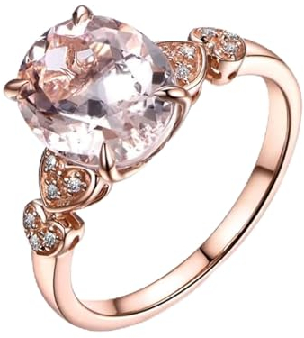 Bishilin Damen Ringe 750 Ehering Herz mit 1.65ct Morganit Hochzeitsring Rosegold Verlobungsring Diamant Gr. 45 (14.3)