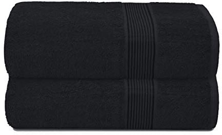 GLAMBURG Baumwolle 2er-Pack übergroße Badetücher 100 x 150 cm, große Badetücher, Ultra saugfähig, kompaktes Quickdry & leichtes Handtuch — Schwarz