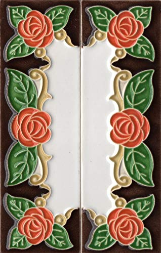 Numeri civici, numeri italiani e lettere in ceramica con motivo rosa arancione, dimensioni delle piastrelle: 15 cm x 5 cm (estremità come set))